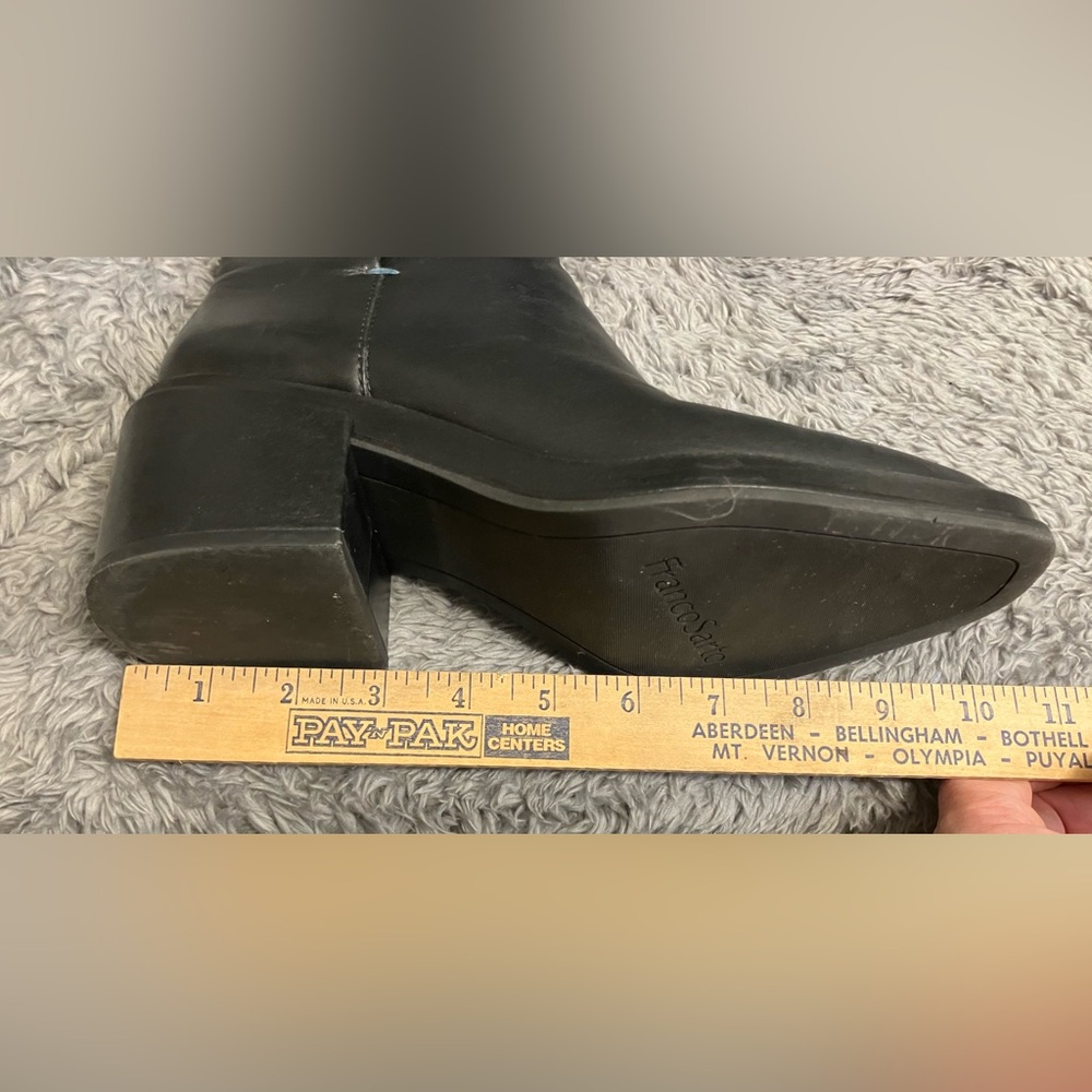 Franco Sarto Dalden Black Boots Booties Leather Block Heel Sz 7.5 - Picture 5 of 11
